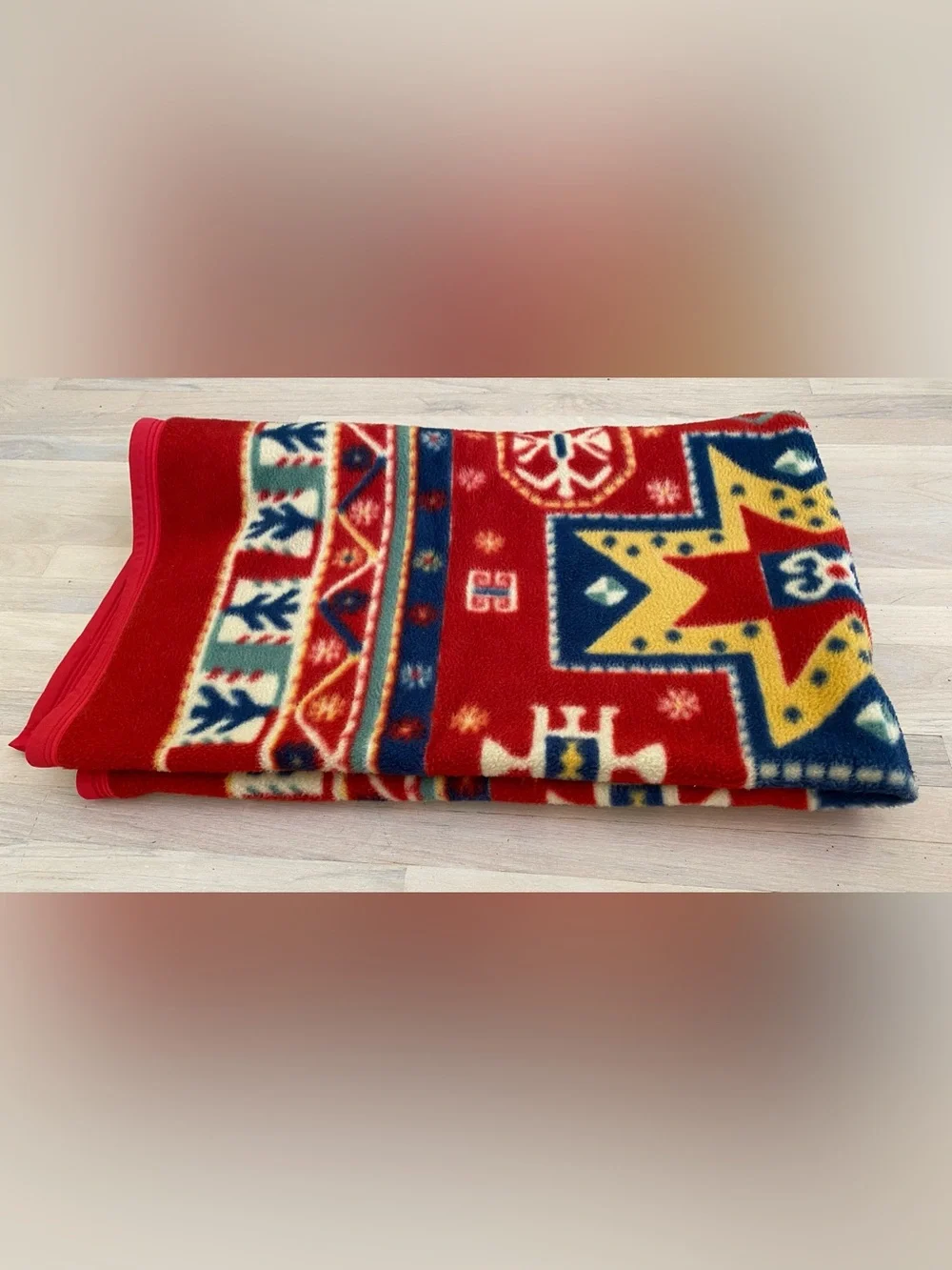 Vintage Revert Spain Red Reversible Geometric Fleece Throw Blanket